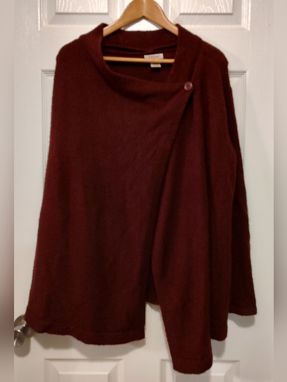 Fresh Asymmetric Button-Shoulder Cardigan - Burgundy